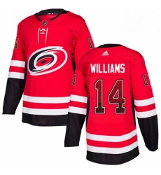 Mens Adidas Carolina Hurricanes 14 Justin Williams Authentic Red Drift Fashion NHL Jersey 