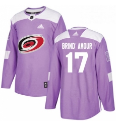 Mens Adidas Carolina Hurricanes 17 Rod BrindAmour Authentic Purple Fights Cancer Practice NHL Jersey 