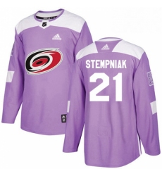 Mens Adidas Carolina Hurricanes 21 Lee Stempniak Authentic Purple Fights Cancer Practice NHL Jersey 