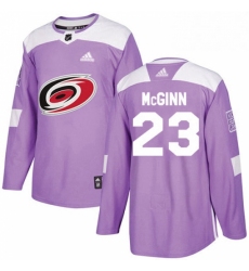 Mens Adidas Carolina Hurricanes 23 Brock McGinn Authentic Purple Fights Cancer Practice NHL Jersey 