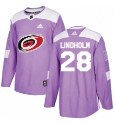 Mens Adidas Carolina Hurricanes 28 Elias Lindholm Authentic Purple Fights Cancer Practice NHL Jersey 