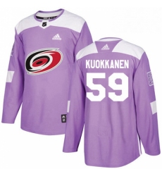 Mens Adidas Carolina Hurricanes 59 Janne Kuokkanen Authentic Purple Fights Cancer Practice NHL Jersey 