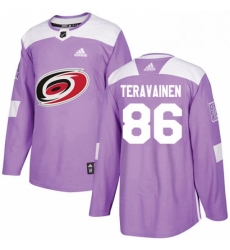 Mens Adidas Carolina Hurricanes 86 Teuvo Teravainen Authentic Purple Fights Cancer Practice NHL Jersey 