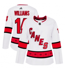 Women Hurricanes 14 Justin Williams White Road Authentic Stitched Hockey Jersey