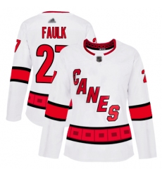 Women Hurricanes 27 Justin Faulk White Road Authentic Stitched Hockey Jersey