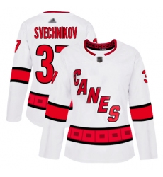 Women Hurricanes 37 Andrei Svechnikov White Road Authentic Stitched Hockey Jersey