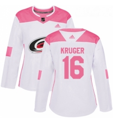 Womens Adidas Carolina Hurricanes 16 Marcus Kruger Authentic WhitePink Fashion NHL Jersey 