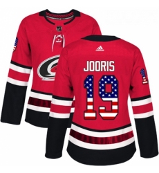 Womens Adidas Carolina Hurricanes 19 Josh Jooris Authentic Red USA Flag Fashion NHL Jersey 