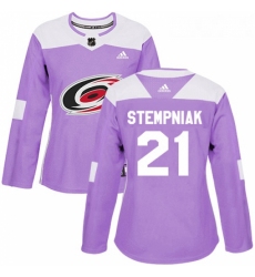 Womens Adidas Carolina Hurricanes 21 Lee Stempniak Authentic Purple Fights Cancer Practice NHL Jersey 