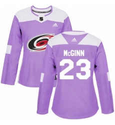 Womens Adidas Carolina Hurricanes 23 Brock McGinn Authentic Purple Fights Cancer Practice NHL Jersey 