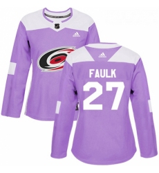 Womens Adidas Carolina Hurricanes 27 Justin Faulk Authentic Purple Fights Cancer Practice NHL Jersey 