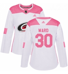 Womens Adidas Carolina Hurricanes 30 Cam Ward Authentic WhitePink Fashion NHL Jersey 