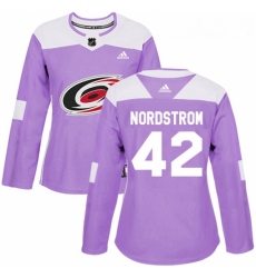 Womens Adidas Carolina Hurricanes 42 Joakim Nordstrom Authentic Purple Fights Cancer Practice NHL Jersey 