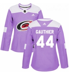 Womens Adidas Carolina Hurricanes 44 Julien Gauthier Authentic Purple Fights Cancer Practice NHL Jersey 