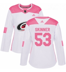 Womens Adidas Carolina Hurricanes 53 Jeff Skinner Authentic WhitePink Fashion NHL Jersey 