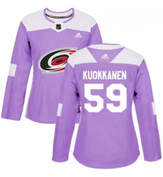 Womens Adidas Carolina Hurricanes 59 Janne Kuokkanen Authentic Purple Fights Cancer Practice NHL Jersey 
