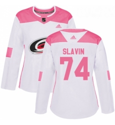 Womens Adidas Carolina Hurricanes 74 Jaccob Slavin Authentic WhitePink Fashion NHL Jersey 