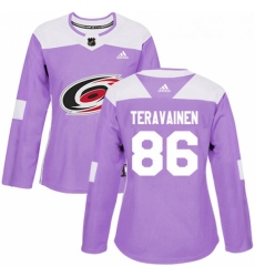 Womens Adidas Carolina Hurricanes 86 Teuvo Teravainen Authentic Purple Fights Cancer Practice NHL Jersey 