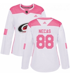 Womens Adidas Carolina Hurricanes 88 Martin Necas Authentic WhitePink Fashion NHL Jersey 