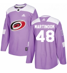 Youth Adidas Carolina Hurricanes 48 Jordan Martinook Authentic Purple Fights Cancer Practice NHL Jersey 