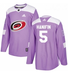 Youth Adidas Carolina Hurricanes 5 Noah Hanifin Authentic Purple Fights Cancer Practice NHL Jersey 