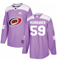 Youth Adidas Carolina Hurricanes 59 Janne Kuokkanen Authentic Purple Fights Cancer Practice NHL Jersey 