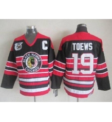 Blackhawks #19 Jonathan Toews Red Black 75TH CCM Stitched NHL Jersey