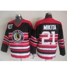 Blackhawks #21 Stan Mikita Red Black 75TH CCM Stitched NHL Jersey