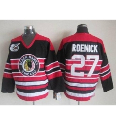 Blackhawks #27 Jeremy Roenick Red Black 75TH CCM Stitched NHL Jersey