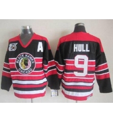 Blackhawks #9 Bobby Hull Red Black 75TH CCM Stitched NHL Jersey