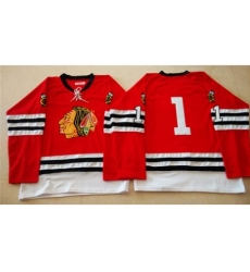 Chicago Blackhawks #1 Glenn Hall Red Mitchell And Ness 1960-61 Stitched NHL Jersey