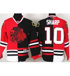 Chicago Blackhawks 10 Patrick Sharp Red Skull Logo Fashion Black Red Split NHL Jerseys