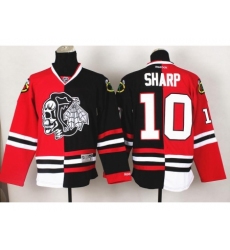 Chicago Blackhawks 10 Patrick Sharp White Skull Logo Fashion Black Red Split NHL Jerseys
