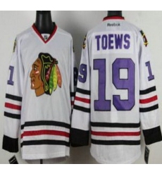 Chicago Blackhawks 19 Jonathan Toews White NHL Jerseys Purple Number