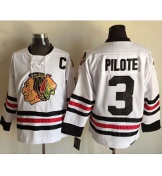 Chicago Blackhawks  #3 Pierre Pilote White CCM Throwback Stitched NHL Jersey