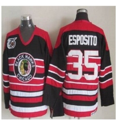 Chicago Blackhawks #35 Tony Esposito Red Black 75TH CCM Stitched NHL Jersey