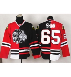 Chicago Blackhawks 65 Andrew Shaw White Skull Logo Fashion Black Red Split NHL Jerseys