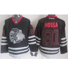 Chicago Blackhawks 81 Marian Hossa 2013 Black Ice NHL Jerseys Skull Logo Fashion