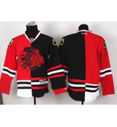 Chicago Blackhawks Blank Red Skull Logo Fashion Black Red Split NHL Jerseys