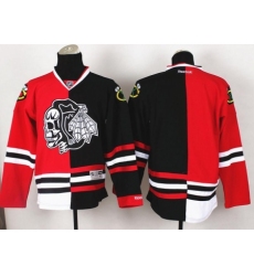 Chicago Blackhawks Blank White Skull Logo Fashion Black Red Split NHL Jerseys