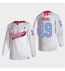 Men Chicago Blackhawks 19 Jonathan Toews 2022 Community Night White Stitched jersey