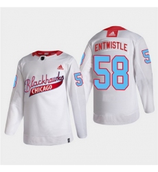 Men Chicago Blackhawks 58 MacKenzie Entwistle 2022 Community Night White Stitched jersey