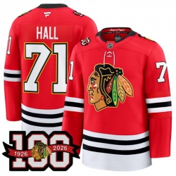 Men Chicago Blackhawks 71 Taylor Hall Red 2025 Home 100th Anniversary Stitched Hockey Jersey