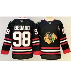 Men Chicago Blackhawks 98 Connor Bedard Black Stitched Hockey Jersey Men Chicago Blackhawks 98 Connor Bedard Black Stitched Hockey Jersey