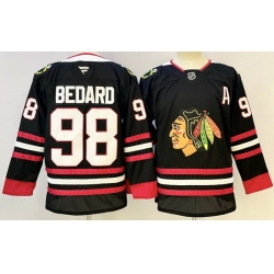 Men Chicago Blackhawks 98 Connor Bedard Black Stitched Hockey Jersey
