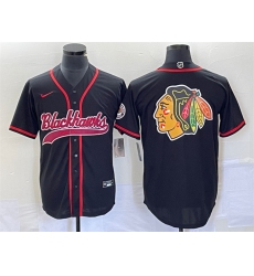 Men Chicago Blackhawks Black Team Big Logo Cool Base Stitched Baseball Jersey