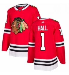 Mens Adidas Chicago Blackhawks 1 Glenn Hall Authentic Red Home NHL Jersey 