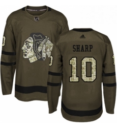 Mens Adidas Chicago Blackhawks 10 Patrick Sharp Authentic Green Salute to Service NHL Jersey 