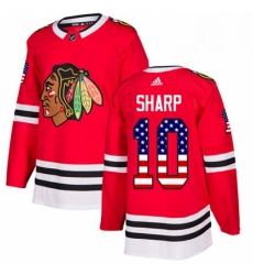 Mens Adidas Chicago Blackhawks 10 Patrick Sharp Authentic Red USA Flag Fashion NHL Jersey 