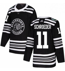 Mens Adidas Chicago Blackhawks 11 Jordan Schroeder Authentic Black 2019 Winter Classic NHL Jerse